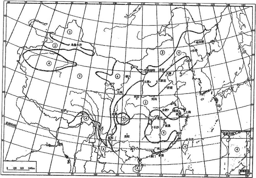附录E夏季空气调节设计用大气透明度分布图，插图 1