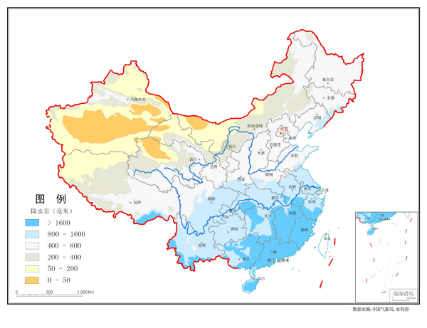 图14 多年平均降水量分布图