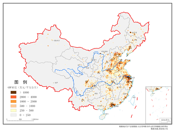图19 地均地区生产总值分布图