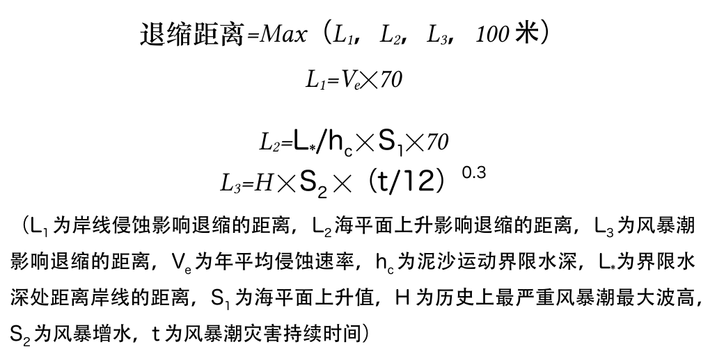 海岸建筑退缩线计算公式及符号说明（原文截图）