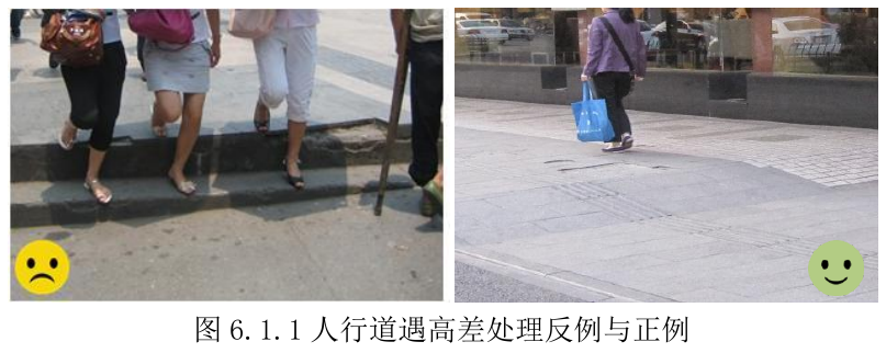 图 6.1.1人行道遇高差处理反例与正例