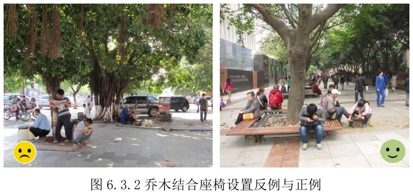 图 6.3.2乔木结合座椅设置反例与正例