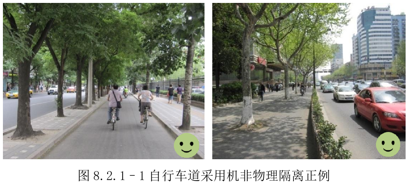 图8.2.1–1自行车道采用机非物理隔离正例