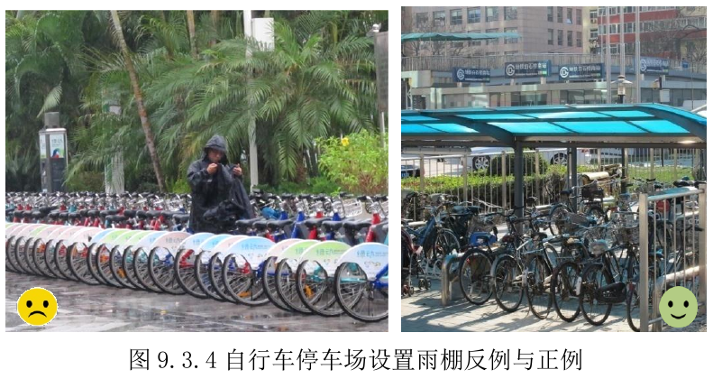 图9.3.4 自行车停车场设置雨棚反例与正例
