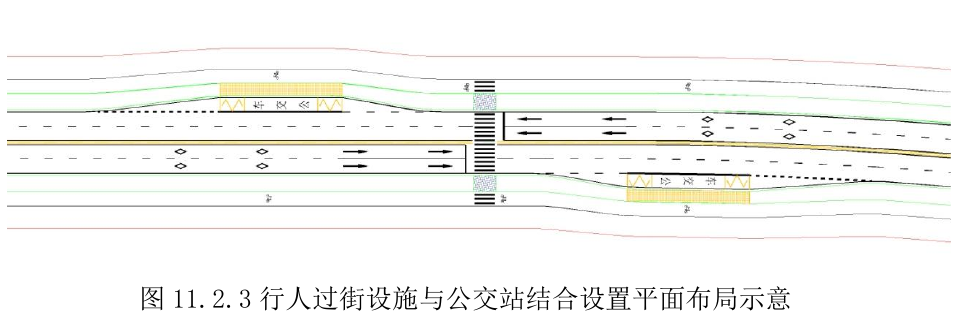 图11.2.3 行人过街设施与公交站结合设置平面布局示意