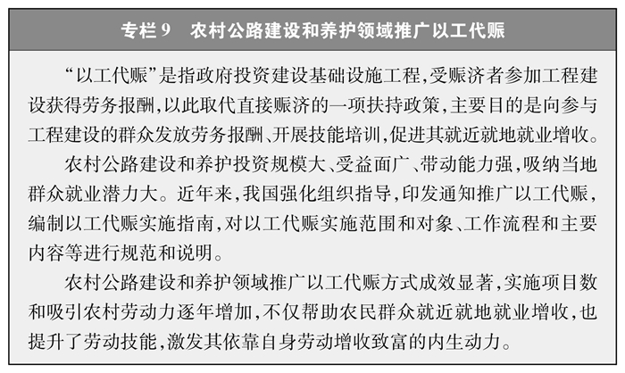 专栏9 农村公路建设和养护领域推广以工代赈